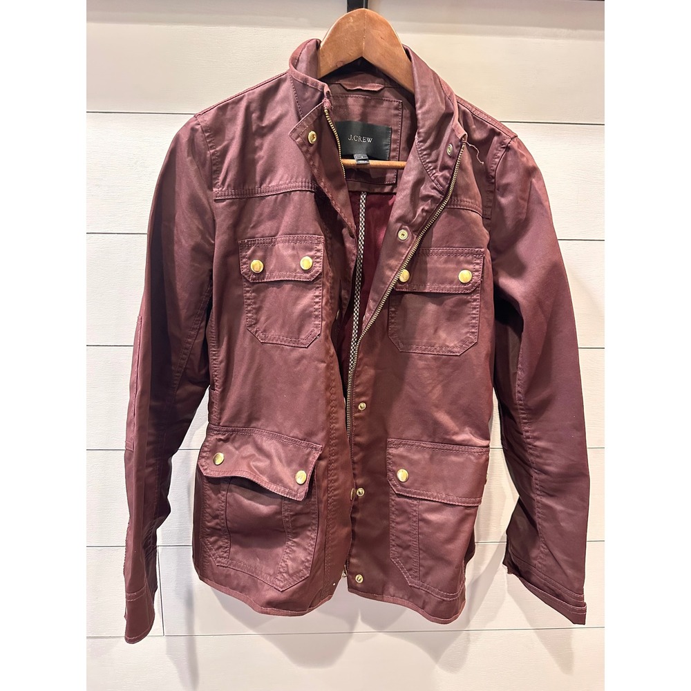 J.Crew Women Burgundy Maroon Downtown Field Jacket Waxed Cotton Utility Size S